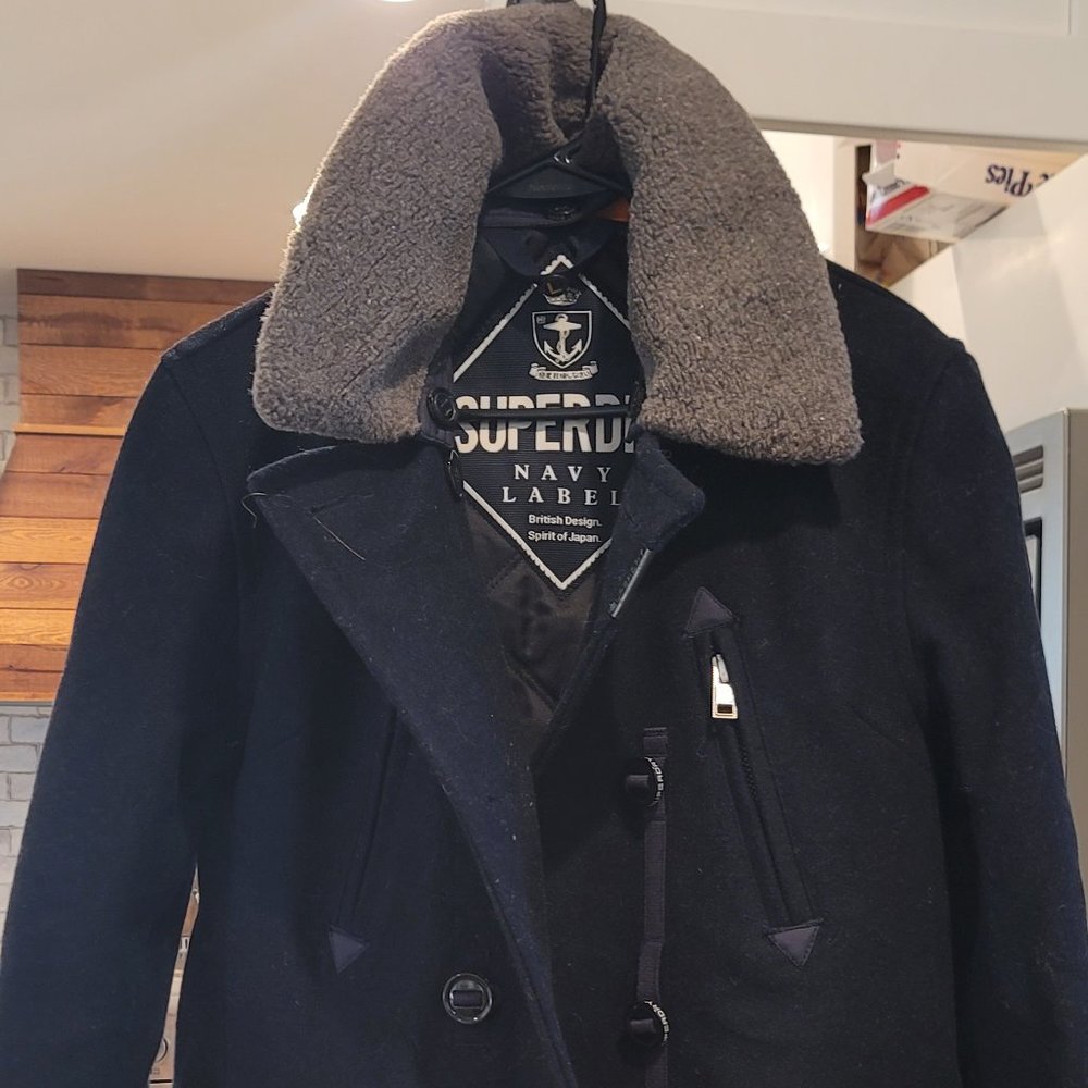Superdry Navy Label Wool Peacoat